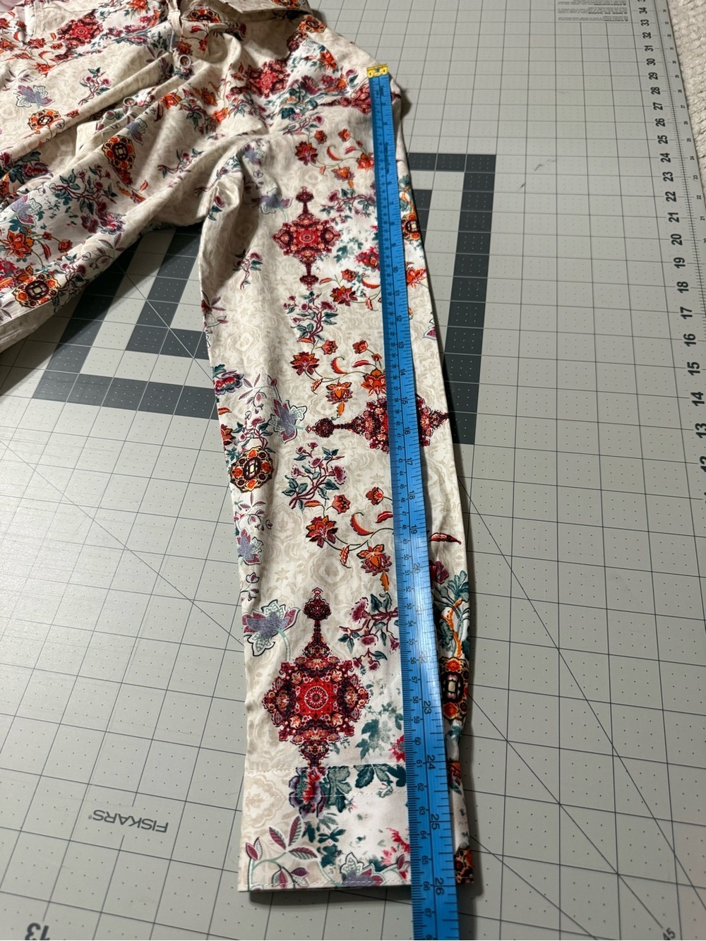 Paisley & Gray Cream Shirt with Red, Teal & Orange Floral Men’s Slim Shirt 0154 - Picture 14 of 16